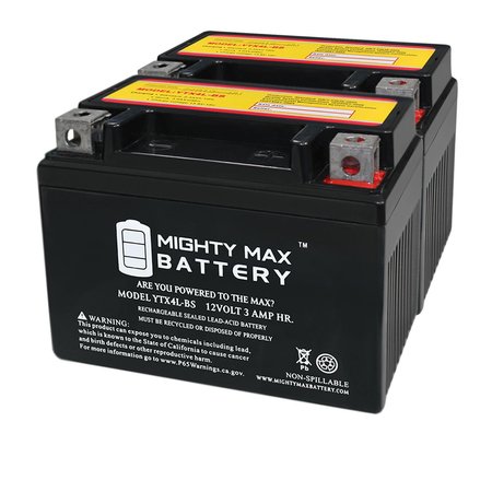 MIGHTY MAX BATTERY YTX4L-BS Replaces Motorcycle Scooter ATV Batteries - 2PK MAX3454520